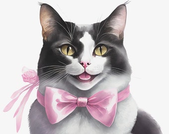 Tuxedo Cat with a Bow