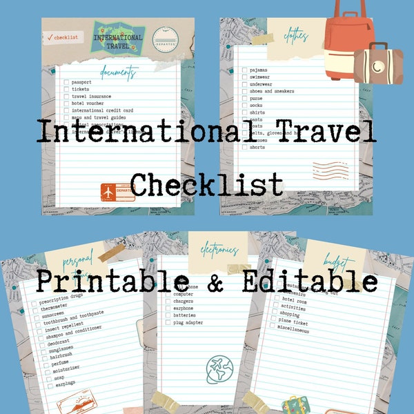 Editable International Travel Packing List Template | Printable Europe Trip Checklist | Travel Organizer PDF | Budget Template for Vacation