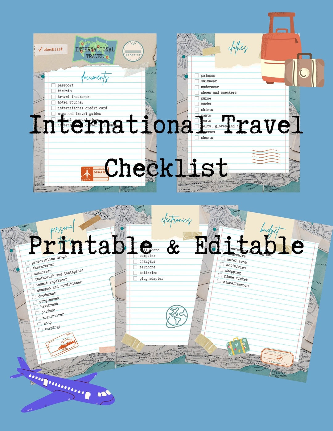 Editable International Travel Packing List Template Printable Europe Trip Checklist Travel ...