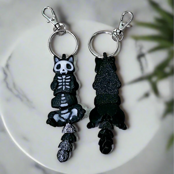 Halloween Glow in the Dark Skelly Cat Keychain
