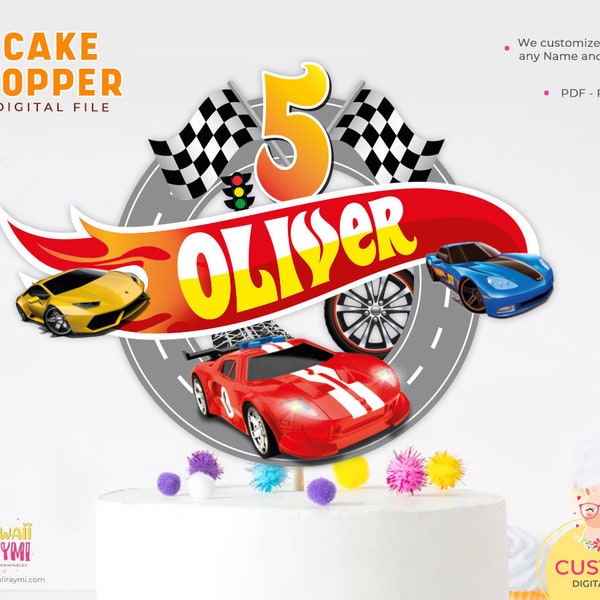 Racing car custom cake topper, racing car party supplies