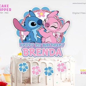 Stitch Angel cake topper custom digital file stich party decorations, centerpiece stitch cute