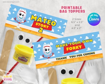Toy Story make your own forky, Edit with CANVA Toy Story Forky Bag Toppers, Toy Story Forky Bag Labels, INSTANT digital file, forky