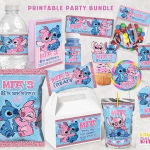 Pacchetto festa di compleanno Stitch & Angel - Sacchetto di patatine - Etichetta Capri Sun - Etichette per bottiglie d'acqua - Dolcetti per feste FILE DIGITALE