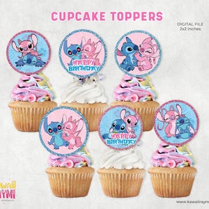 Stitch & Angel Cupcake Topper - Toppers cupcake festa di compleanno - Download istantaneo-FILE DIGITALE stich