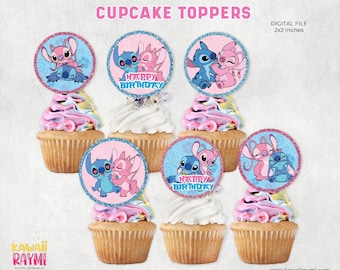 Stitch & Angel Cupcake Topper - Birthday Party Cupcake Toppers - Instant Download-DIGITAL FILE stich