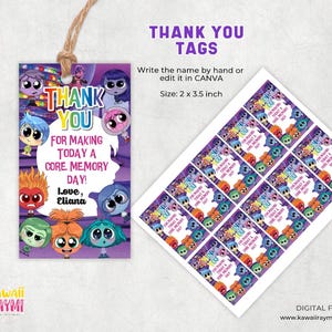 Inside Out Thank You Tags, Emotions Thank you tags label, Thank you tags blank and edit with canva