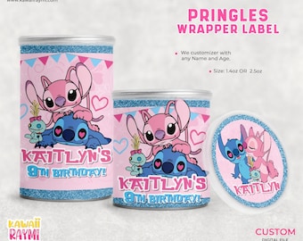 Etiket voor Pringles met Stitch-motief, gepersonaliseerd etiket voor een blik chips met Stitch-motief, printbaar feestartikel, digitaal bestand