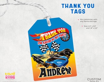 Racing cars thank you tags, favor tags race car- custom digital file