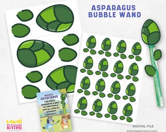 Magic Asparagus bubble wands with favor tag- blue dog printable digital file