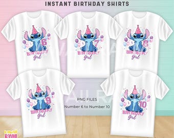 Stitch Birthday shirt PNG, Birthday Girl Stitch Fichier numérique, Lilo Stitch Birthday bundle Téléchargement instantané, Aliens mignons