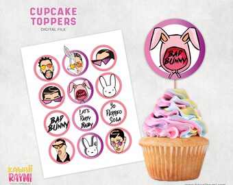 Bad Bunny Cupcake Toppers - Bad Bunny - Bad Bunny Cake- Bad Bunny Birthday party