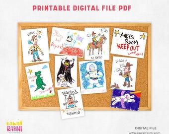 Toy story draws printable digital file, 10 Andy's Room Inspired Drawings- digital pdf file