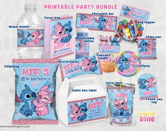 Stitch & Angel Birthday Party Bundle - Chips Bag - Capri Sun label - Water Bottle Labels - Party Treats DIGITAL FILE
