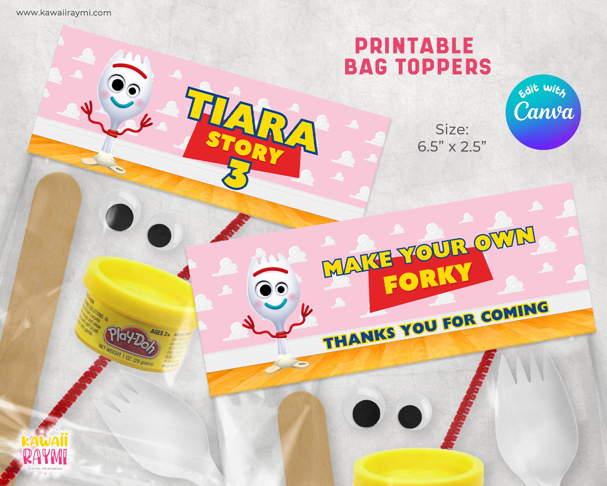 Toy Story make your own forky pink, Edit with CANVA Toy Story Forky Bag Toppers, Toy Story Forky Bag Labels, INSTANT digital file, forky