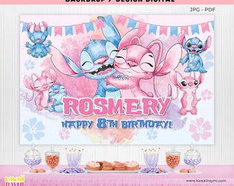 Stitch & Angel custom Backdrop - Birthday Backdrop - Banner - DIGITAL FILE