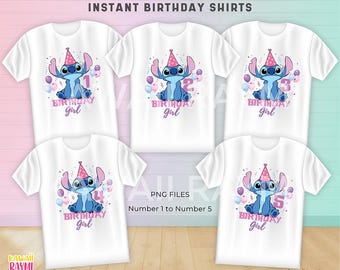 Stitch Birthday shirt PNG, Birthday Girl Stitch Fichier numérique, Lilo Stitch Birthday bundle Téléchargement instantané, Alien mignon
