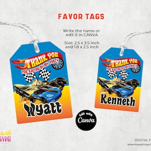 Racing cars thank you tags, favor tags race car- custom digital file