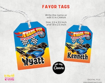 Racing cars thank you tags, favor tags race car- custom digital file