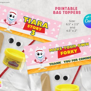 Toy Story make your own forky pink, Edit with CANVA Toy Story Forky Bag Toppers, Toy Story Forky Bag Labels, INSTANT digital file, forky