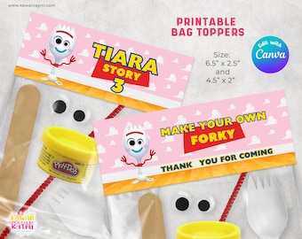 Toy Story make your own forky pink, Edit with CANVA Toy Story Forky Bag Toppers, Toy Story Forky Bag Labels, INSTANT digital file, forky