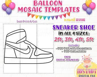Sneaker av ballonger, Skomosaik av ballonger, Mosaikbokstäver, Mosaikmall, 0,6 m, 0,9 m, 1,2 m, 1,5 m, DIY, Mosaik Sneakerballonger