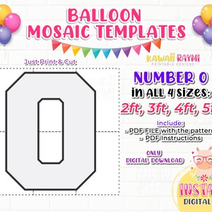 SQUARE Number 0, Balloon Mosaic Template, One Mosaic Number Template, Mosaic Numbers from Balloons, 2ft, 3ft, 4ft, 5ft, Digital Download