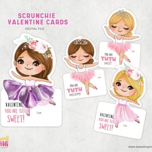 Scrunchie valentine cards, you are tutu sweet printable valentine's day, ballerina valentine cards image 1