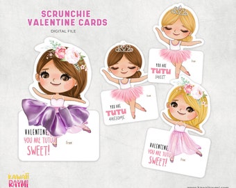 Scrunchie valentine cards, you are tutu sweet printable valentine's day, ballerina valentine cards