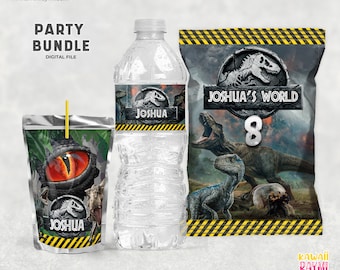 Jurassic Birthday Party Bundle Kit Printable Dinosaur Birthday chip bag labels Dino party Kit Bundle