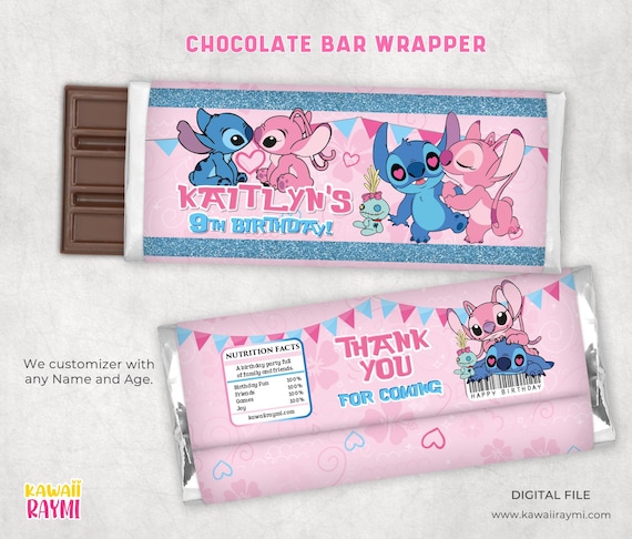Stitch cute alien chocolate bar wrapper, angel stitch printable hershey label