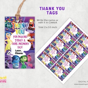 Inside Out Thank You Tags, cute Emotions Thank you tags label, Thank you tags blank and edit with canva