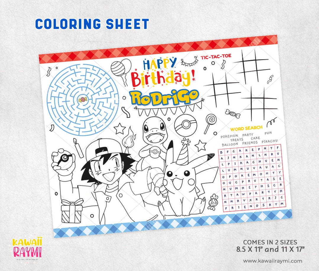 Ash Pokemon Coloring Sheet, Party Activity Sheet-digital File - Etsy