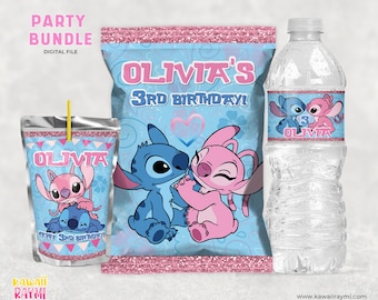 Stitch & Angel - Birthday Party favors bundle- Chip Bag - Capri Sun labels - Water Bottle Labels - DIGITAL FILE stitch