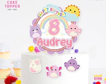 Squish custom Cake Topper Rainbow printable cute squish centerpiece