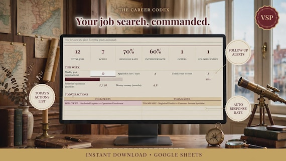Dark Academia Job Search Tracker Google Sheets | Career Planner Spreadsheet | Interview Prep Template | Aesthetic Job Application Log