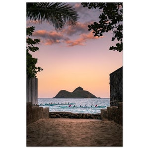 Paddlers in Lanikai at Sunset Large Hawaii Wall Print in Canvas or Aluminum | Mokulua Islands Lanikai Photo Art