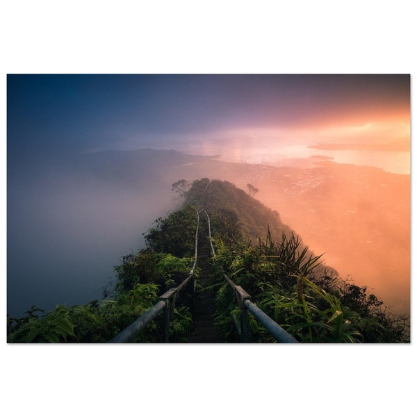 Stairway to Heaven Hawaii Landscape Print on Canvas or Aluminum | Haiku Stairs Oahu Hiking Large Wall Art