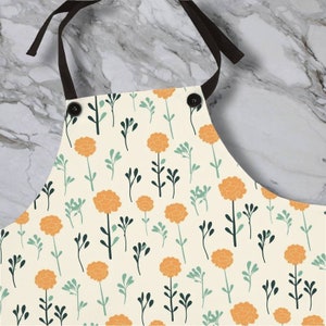 Marigold Pattern Apron | Cute Floral Design | Kitchen Accessories | Cooking Accessories