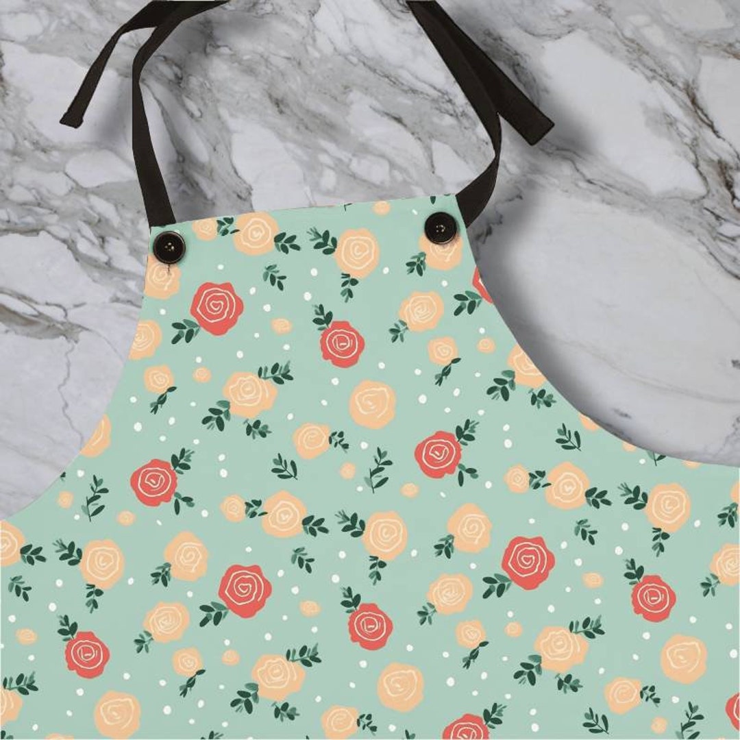 Rose Pattern Apron | Cute Mint Floral Design | Kitchen Accessories ...