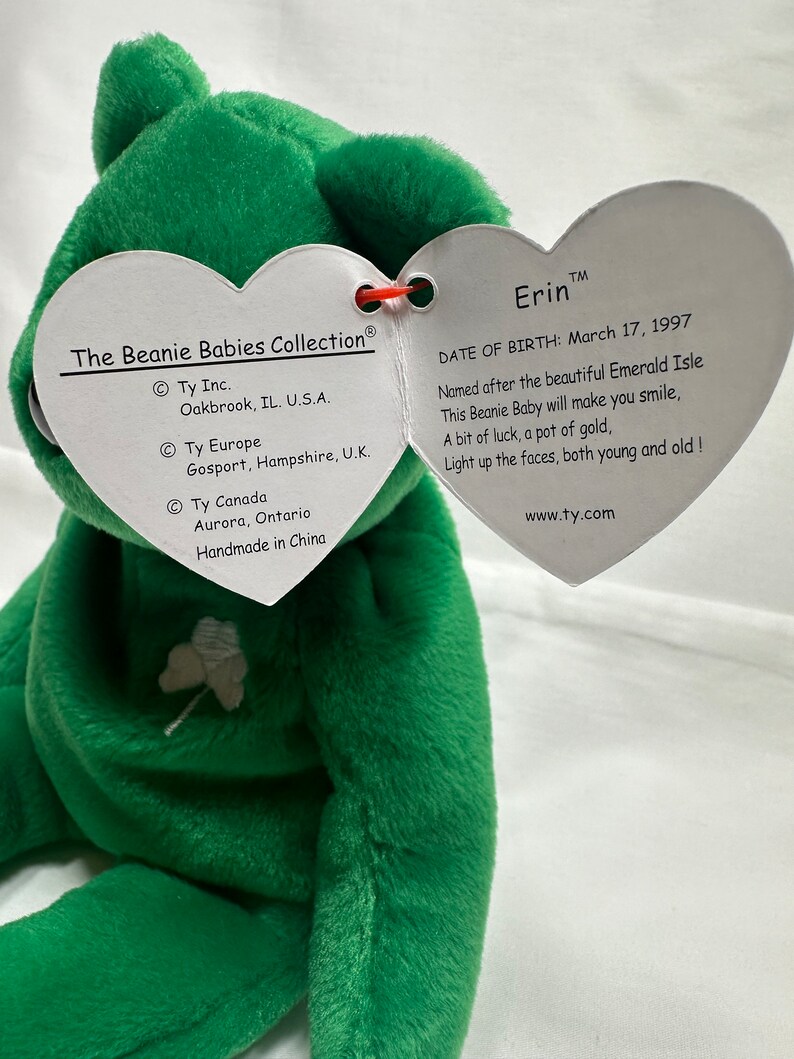 Vintage Erin Beanie Baby, 1997, P.E. Pellets, Fifth Generation Swing