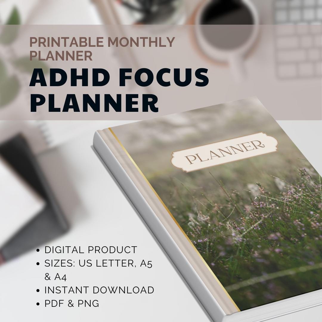 ADHD Focus Monthly Planner, Printable Productivity Planner With ...