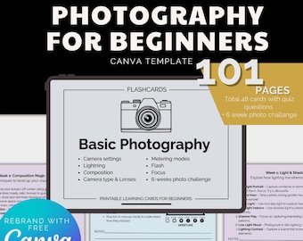Photography Course Canva Template: 101-Page Editable Flashcards (PLR Digital Course)