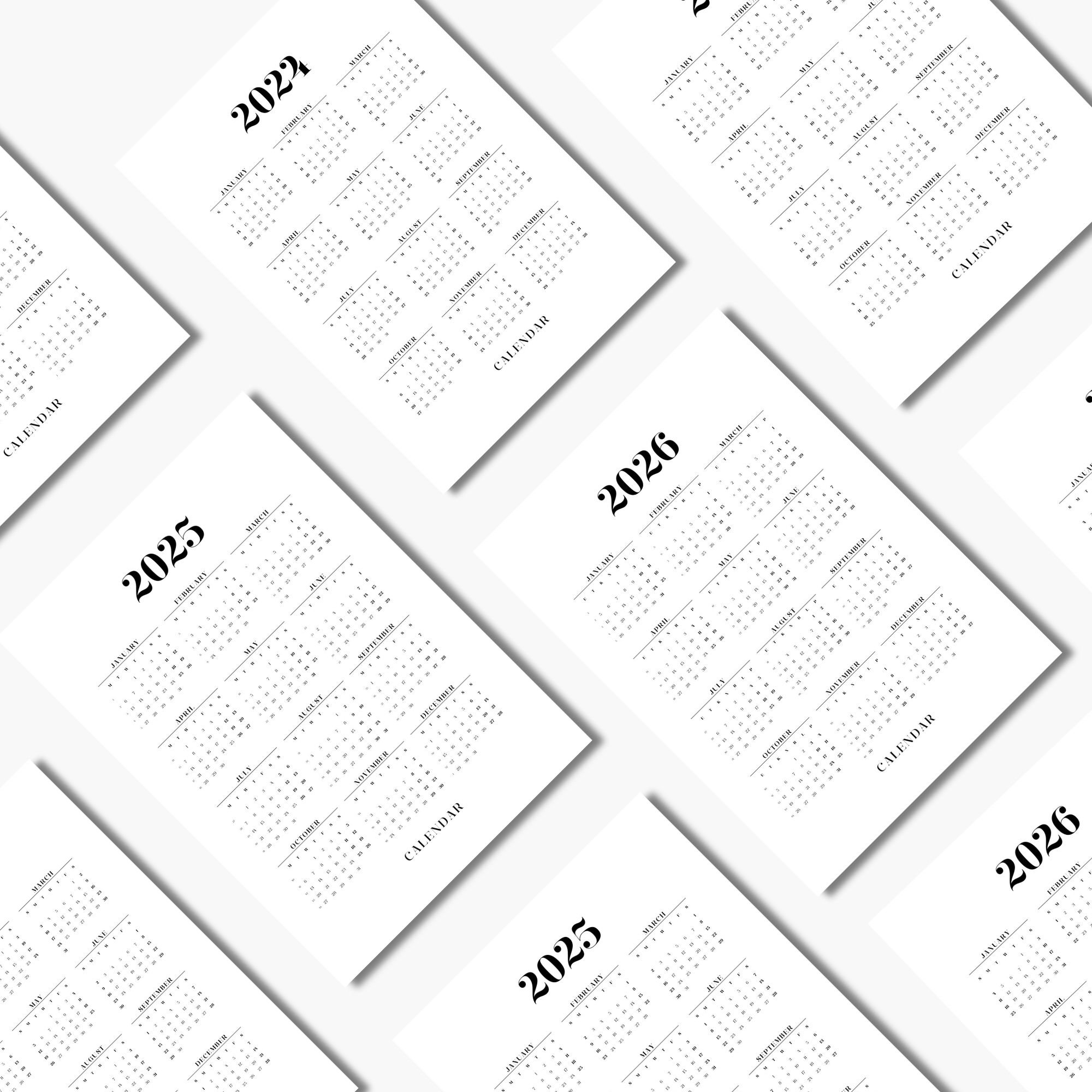 Year 2024 2025 2026 Calendar Template Canva PLR, Private Label Rights