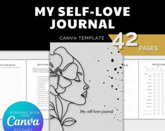 Plantilla de Canva para diario de autocuidado: Planificador de bienestar, producto digital PLR