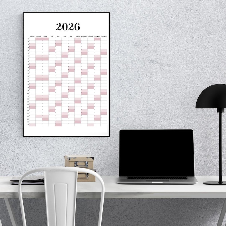 2026 Year at A Glance Pink, Modern Wall Poster Calendar (digital ...