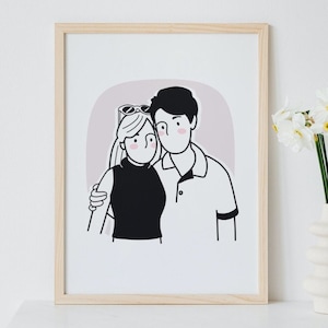 Custom Minimalist Couple Portrait, Line Drawing, Black and White Portrait, Personalized Portrait, Couple LineArt, Custom Cute Portrait