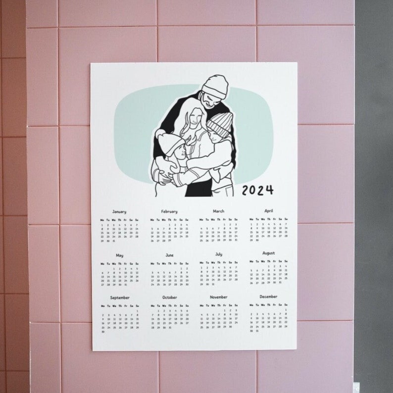 Custom Minimalist Portrait Calendar, Custom Line Drawing, Black and ...