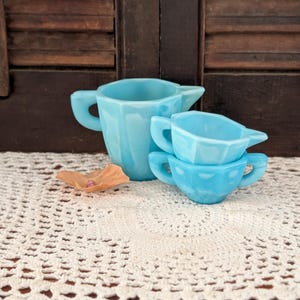Vintage Akro Agate Blue Tea Set