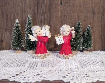 Vintage NAPCO Christmas Girl Figurine 1950 Mid Century Ceramic